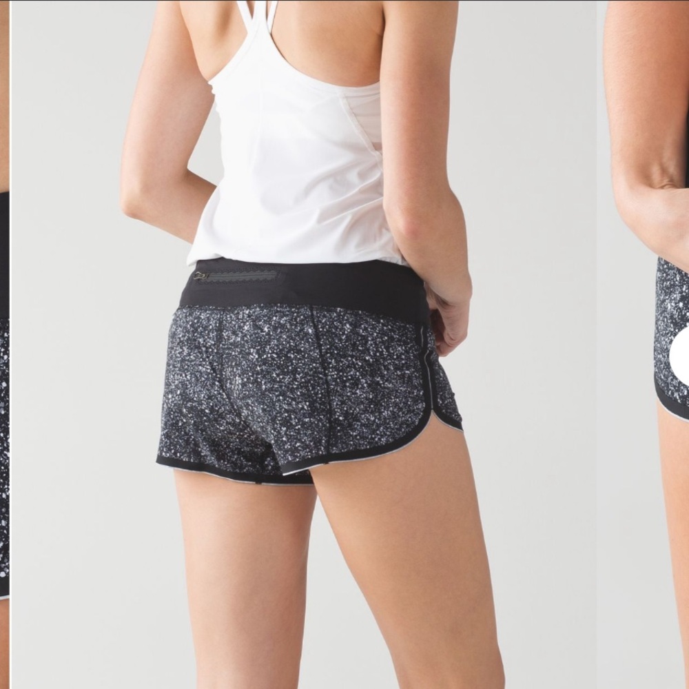 RARE Lululemon Race Pace Short Mini Splatter White Black / Black size 6